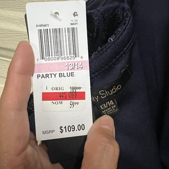 City Studio Juniors Sz 13/14 Sequined Short Fit Flare Dress Navy - Picture 7 of 10